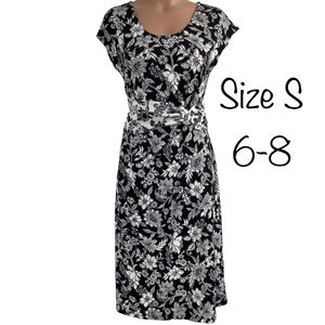 Lands’ End Black & White Floral Dress Size S 6 -8